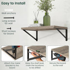 Floating Shelves, 12 Inch Deep Rustic Wood Wall Storage, 16W x 12D Wall Shelves Set of 2, Heavy Duty Metal Brackets, Large In
