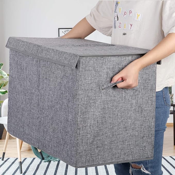 popoly Large Toy Box Storage with Lid, Collapsible Sturdy Toy Chest Storage Bin Box with Rivets Handles for Kids, Boys, Girls
