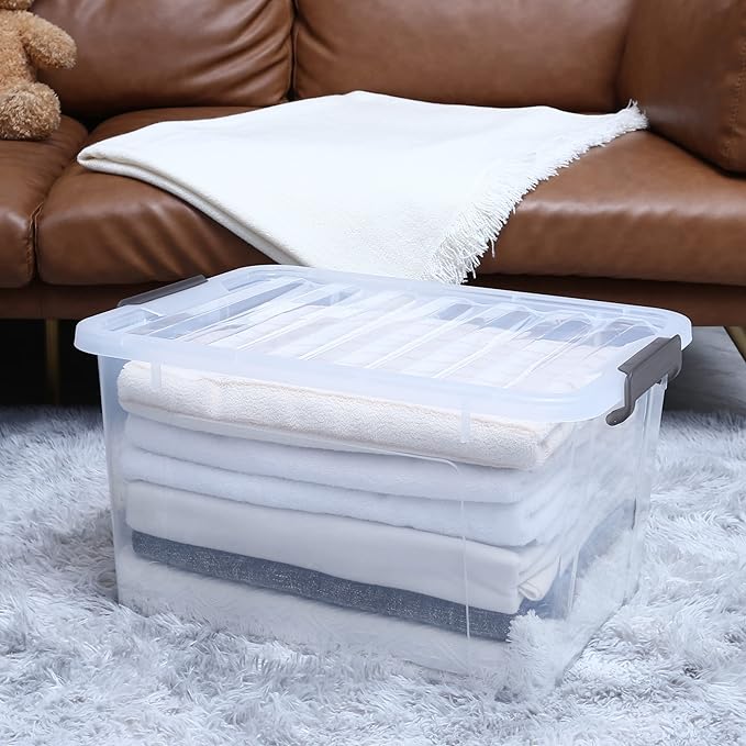 Citylife 6 Packs 44.4 QT Plastic Storage Bins with Lids Large Stackable Storage Containers for Organizing Clear Storage Box f