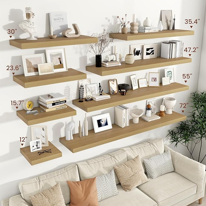 Vivelove 12 Inch Deep Floating Shelves 16 inch Long, 2 Inch Thick Wall Shelves with Invisible Brackets, Shelf for Bedroom Bat
