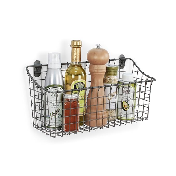 Spectrum Diversified Vintage Wall Mount Storage Basket, X-Large (Pack of 2), Industrial Gray