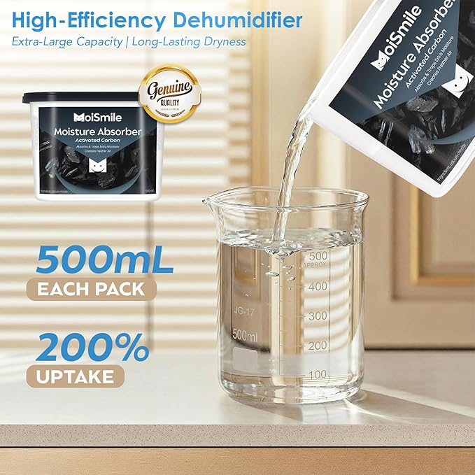 Moisture Absorbers, Efficient Activated Charcoal Humidity Absorber & Odor Absorber Boxes, Refillable Car Dehumidifier for