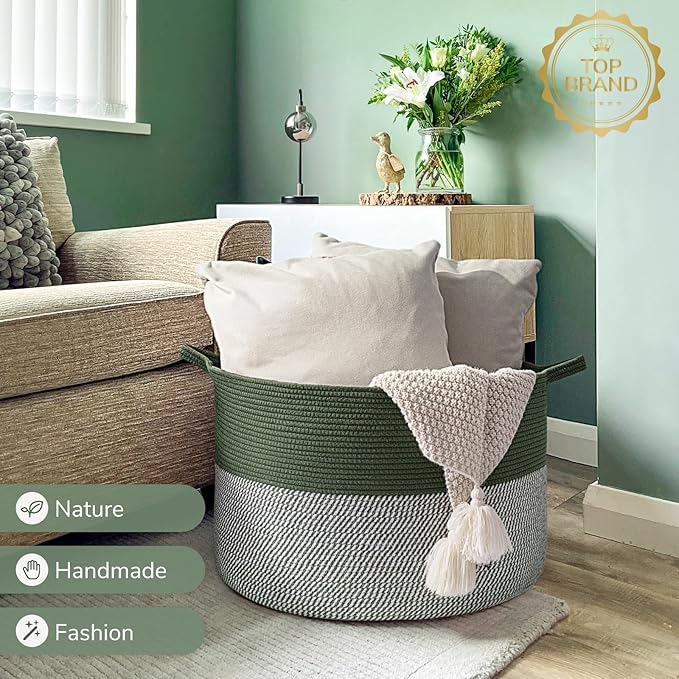 INDRESSME INDRSSME Large Laundry Storage Basket, 21.7 x13. 8 - Decorative Rope Blanket Basket for Organizing Bedroom, Living 