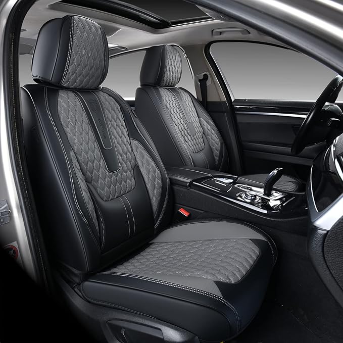 Coverado Leather Seat Covers for Car, Waterproof Front Car Seat Covers with Lumbar Support Universal Fit for Most Sedans SUV 