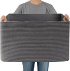 JMvicyroam Woven Blanket Basket,65L Large Storage Bin for Blankets Toys Clothes,Decorative Rope Basket for Living Room Bedroo