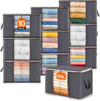Lifewit 10 Pack 90L Clothes Storage Bins with Lids, Foldable Blanket Storage Bags with Zippers, Clear Window and Reinforced H