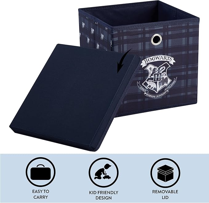 Harry Potter Collapsible Storage Cube with Removable Lid,10” x 10” x 10” Fabric Organizer Bin for Kids Bedroom, Closet or Pla