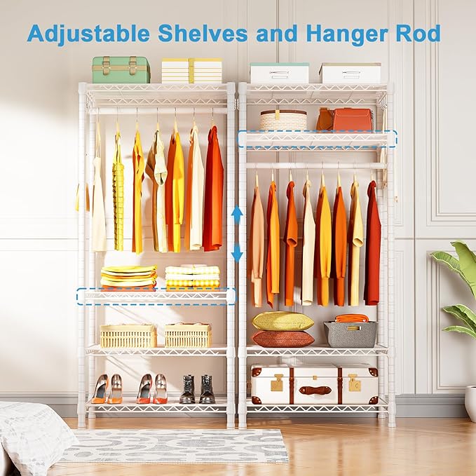 Ulif H4 Mini Portable Closet, 4 Tiers Freestanding Clothing Garment Rack for Small Space, Metal Clothes Wardrobe System for B