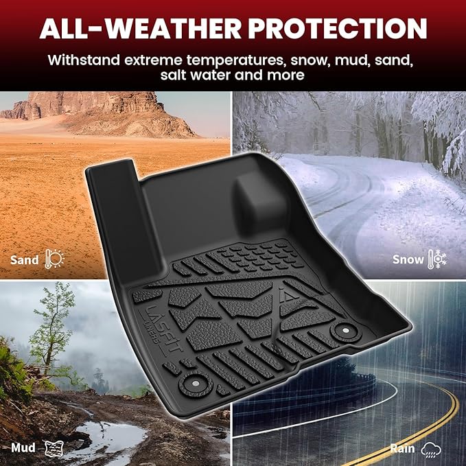 LASFIT Floor Mats for Ford Maverick 2022-2025 2026 (for EcoBoost Gasoline Models Only) All Weather Car Floor Pretoctor TPE Truck Liners for Ford Maverick Gas, 1st & 2nd Row Black