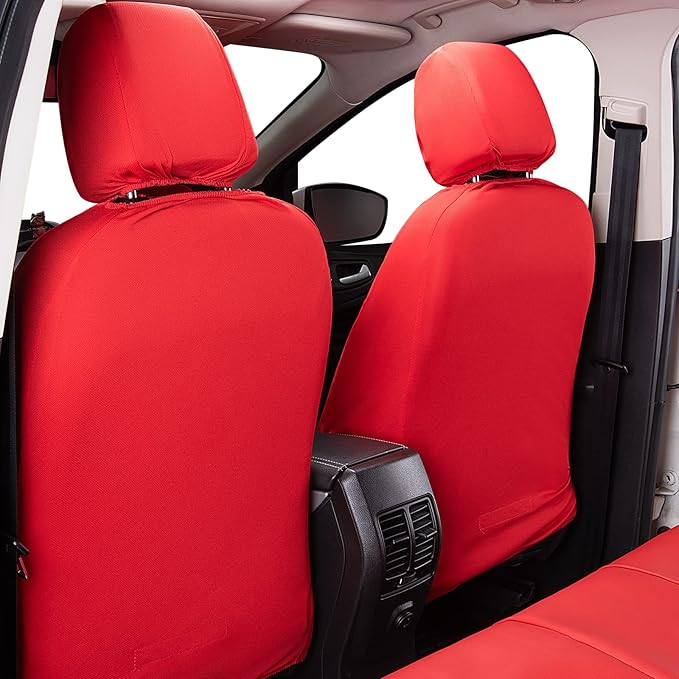 Flying Banner car seat Covers Protects Water Proof Faux Leather Carbon Fiber Fronts Rear Bench Covers (Red Red, Full Set - 8P