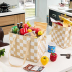Checkered Reusable Grocery Bags Heavy Duty 3 Pack Foldable Shopping Bags with Handles for Groceries Collapsible Tote