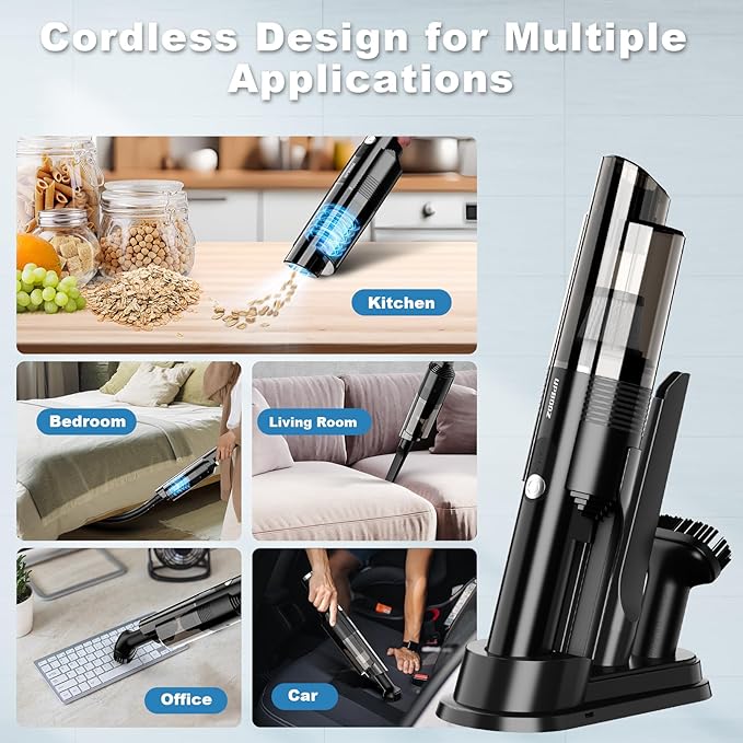 Handheld Vacuum Cordless,10KPA Powerful Suction Car Vacuum with 2-Speed, Vacuum Cleaner with Charging Dock, Portable Lightwei