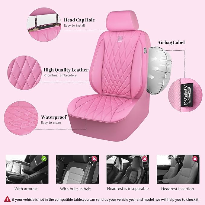 CAR PASS 5 Seats Piping Luxury Leather Seat Covers Full Set, Anti-Slip Waterproof Seat Covers Compatible with Front Armrests,