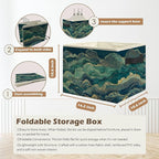 Abstract Waves Japanese Storage Box Bins, Blue and Green Oriental Japandi Collapsible Storage Basket Organizer for Bedroom La
