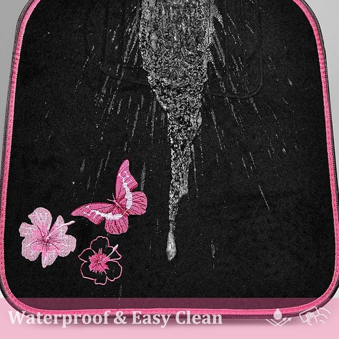 CAR PASS Embroidery Butterfly and Flower Car Floor Mats, Pink Car Floor Mats Universal Fit 95% Automotive,SUVS,Sedan,Vans,for