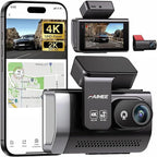 2-Channel Dash Cam with 24H Parking Monitor, 4K+2K Front and Rear, Built-in GPS, Night Vision, G-Sensor, WDR, 170° Wide Angle