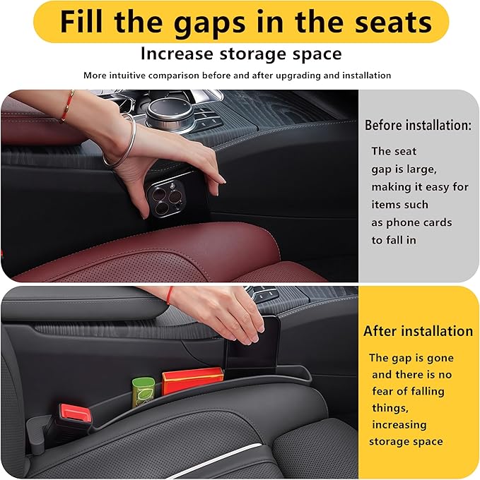 2PCS Universal Car Seat Gap Filler, Durable & Easy Install, No-Drop Seat Side Gap Seam Filler Organizer to Fill the Gap Space Between the Console and Seats, with Phone Holder for Car, SUV, Truck