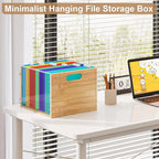 Sbanmao 2 Pack Hanging File Organizer, Clear Acrylic File Box Organizer, Bamboo Filing Box File Crate Storage Boxes, Portable