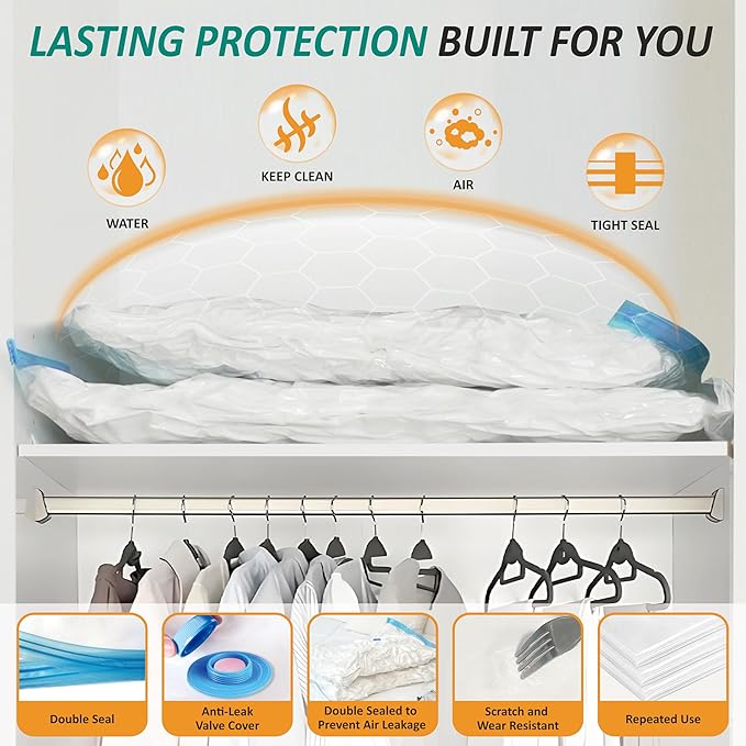 Cozy Essential Vacuum Storage Bags, 80% Compression Vacuum Seal Space Saver Plastic Packaging Bags for Clothes, Blankets, Pil
