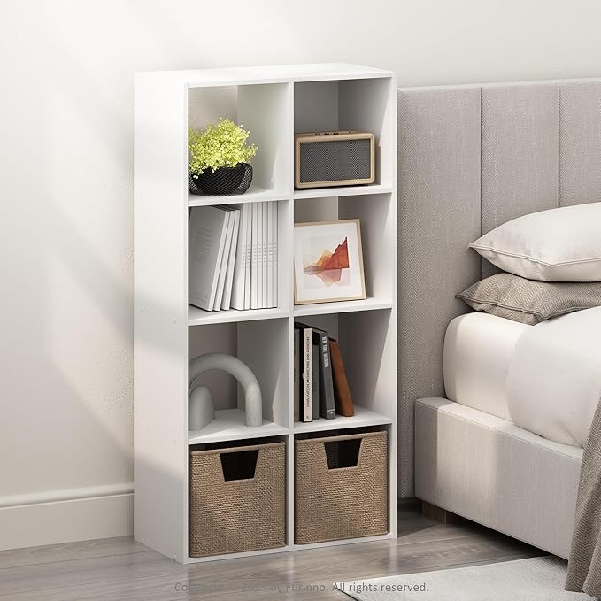 Furinno PELLI Book Shelf, 8-Cube Bookshelf, Horizontal Cube Storage Organizer Bookcase, 11.7 x 23.7 x 47, for Living Room, Be