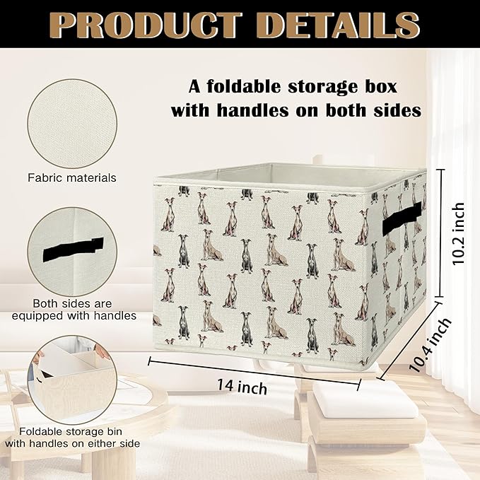 Greyhound Gifts Storage Bins & Boxes with Handles, Dog Foldable Basket for Organizing Dog Lovers Owners, Greyhound Christmas 