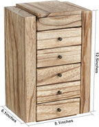 Meangood Jewelry Box Wood for Women, 6-Layer Large Organizer Box with Mirror & 5 Drawers for Rings, Earrings, Necklaces, Vint