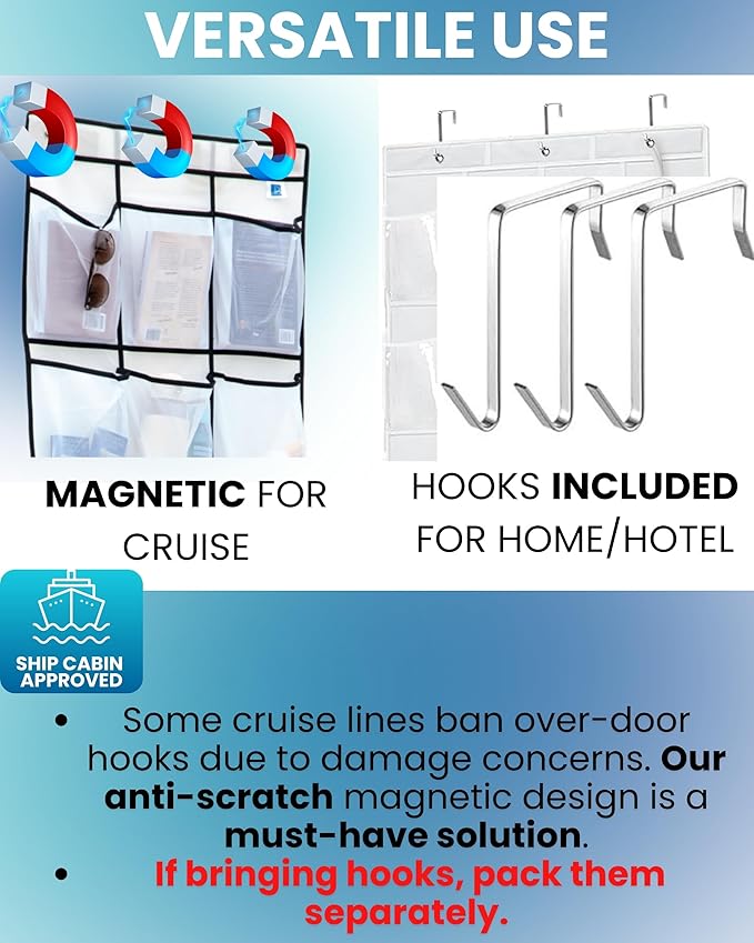Nordmoose Cruise Ship Magnetic Door Organizer, Over The Door Organizer For Cruise Ships, Magnetic Shoe Rack - 3 Strong Anti-S