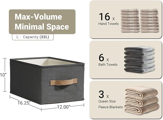 LayerSpace 3 Pack Fabric Storage Bins for Shelves | 16.25x12x10in Closet | Collapsible Bins for Organization | Linen Clothes 