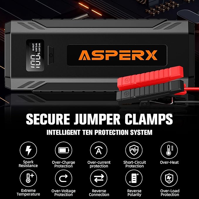 ASPERX Car Jump Starter, 4000A Peak Battery Starter for All Gas or 10.0L Diesel Engines, 12V Battery Starter, Jump Box with