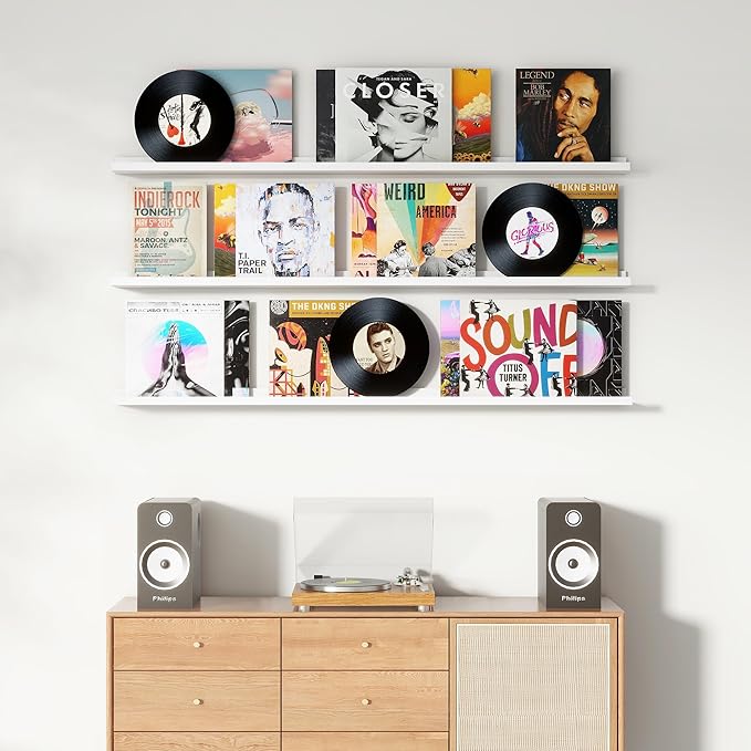Axeman Picture Ledge Shelf | 55 Inch White Floating Shelves Set of 3 | Rustic Wood Wall Shelves with Lip | 55" White Picture 