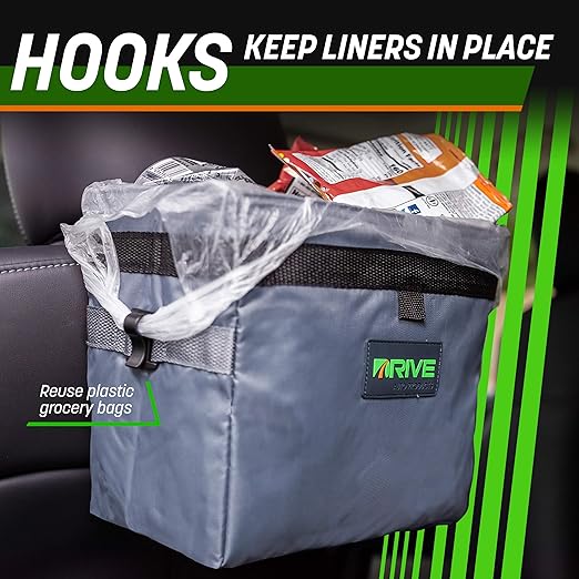 Drive Auto Car Trash Can - Leakproof, Hanging Garbage Bin with 20 Trash Bags and Black Adjustable Strap - Truck & Car Accessories for Men and Women - Grey with No Lid