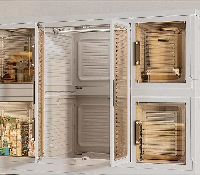 Portable Wardrobe Storage Cabinet, Large Closet Organizer with Magnetic Doors and Wheels, Portable Kids Closet with 2 Hanging