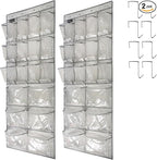 2 Pack Extra Large Hanging Crystal Clear Over Door Shoe Organizers, Closet Shoe Rack Organizer, 12+6 Pockets, 8 Hooks, Grey (