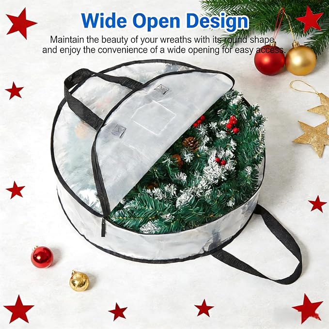 4 Pack Wreath Storage Bag, Summer, Christmas Decoration Garland Container, 24 Inch Clear Door Wreath Organizers, Moving Boxes
