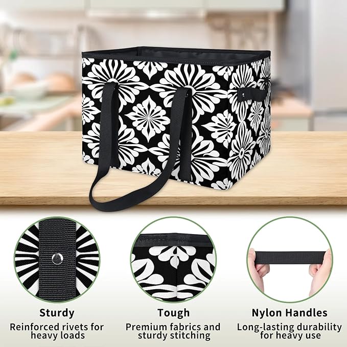 Reusable Grocery Bags Heavy Duty Shopping Bags Foldable Large Tote Bags with Long Handles & Hard Bottom