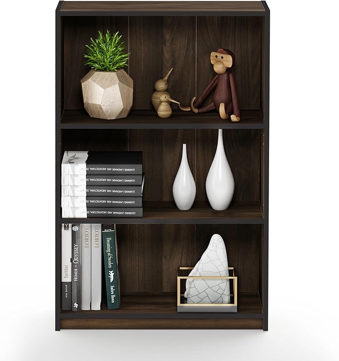 Furinno JAYA Book Shelf, 3-Tier Bookshelf, Bookcase with Adjustable Shelves, 9.5 x 24.5 x 40.3, for Organization and Storage,