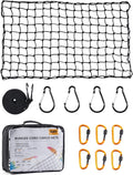 Orion Motor Tech 2'x3' Small Cargo Net with 2"x2" Small Mesh, 4x6 Foot Max Size Cargo Net for SUV Roof Rack Cargo Basket Net with Locking Carabiners, Ratchet Strap, Roof Rack Net