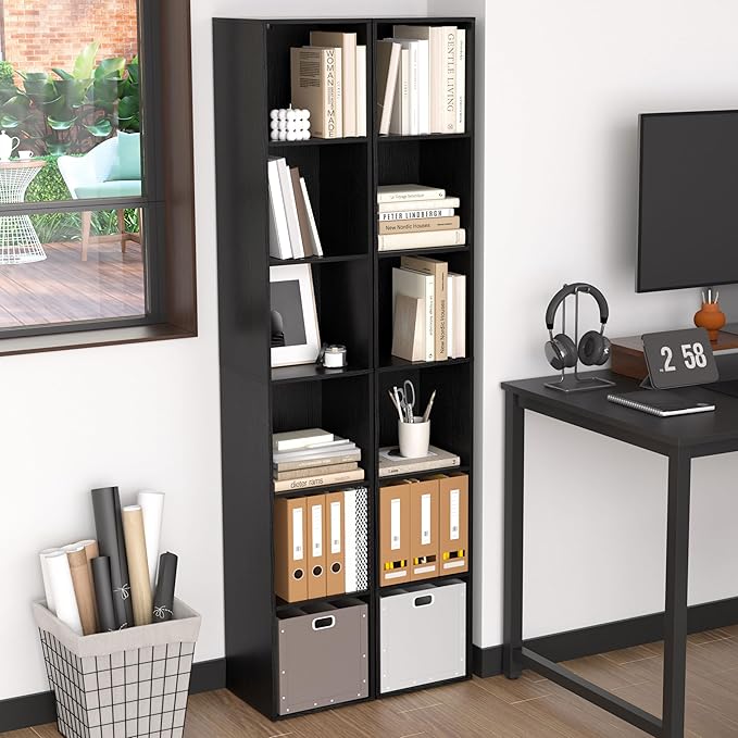 5 Cube Storage Organizer, Narrow Open Shelf Bookcase, Freestanding Low Display Bookshelf with Eco-Friendly Melamine Surface f