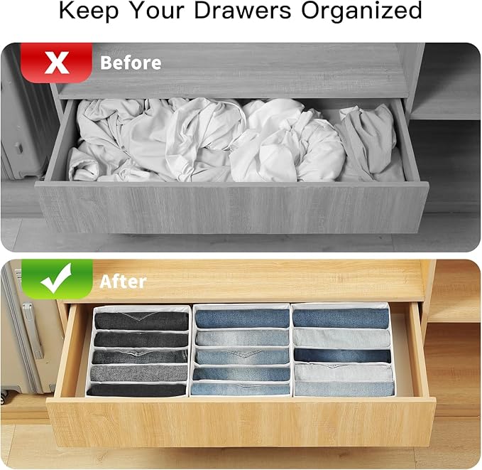 Qozary Jeans Pants Organizer for Closet, 4 Pack Drawer Organizers for Clothing, 5 Grids Wardrobe Clothes Organizer, Jean Orga