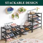 Smiry Bamboo Shoe Rack 2-Tier, Stackable Wooden Shoe Organizer for Entryway & Closet, Free Standing Wood Shoe Storage Shelf f