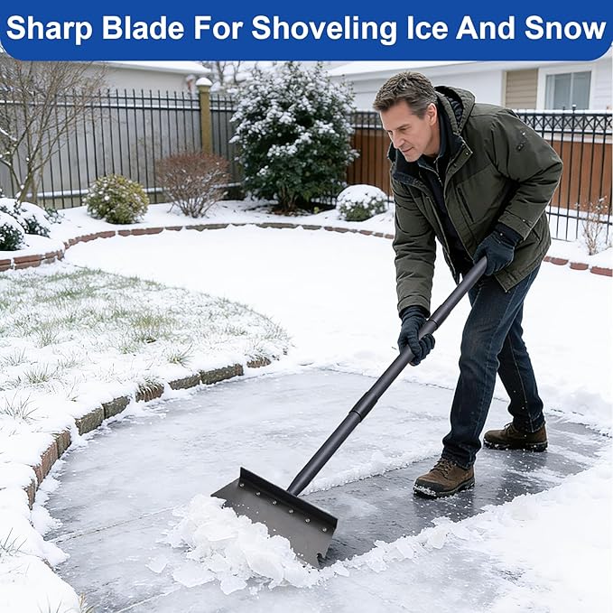 Garden Shovel, Floor Scraper, Ice Scraper, 59 Inch Adjustable Heavy Duty Snow Scraper Long Handle, Garden Flat Shovel for Lawn Edging Weeding Digging Snow Removal and Ice Scraping