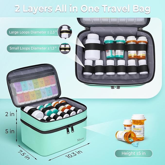 Mancro Dual Layers Medicine Organizer Bag, Pill Bottle Organizer Storage with Lockable Zipper, Medication Travel Bag for Pill