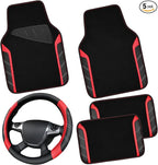 CAR PASS Leather Steering Wheel Cover and Waterproof Car Floor Mats,Microfiber Universal Car Combo Fit for 95% Sedan,SUV,Cars