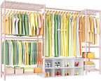Ulif E10 Clothes Rack（With Stretchable Hanger Rod）Freestanding Clothing Racks for Hanging Clothes，Adjustable Closet Organizer