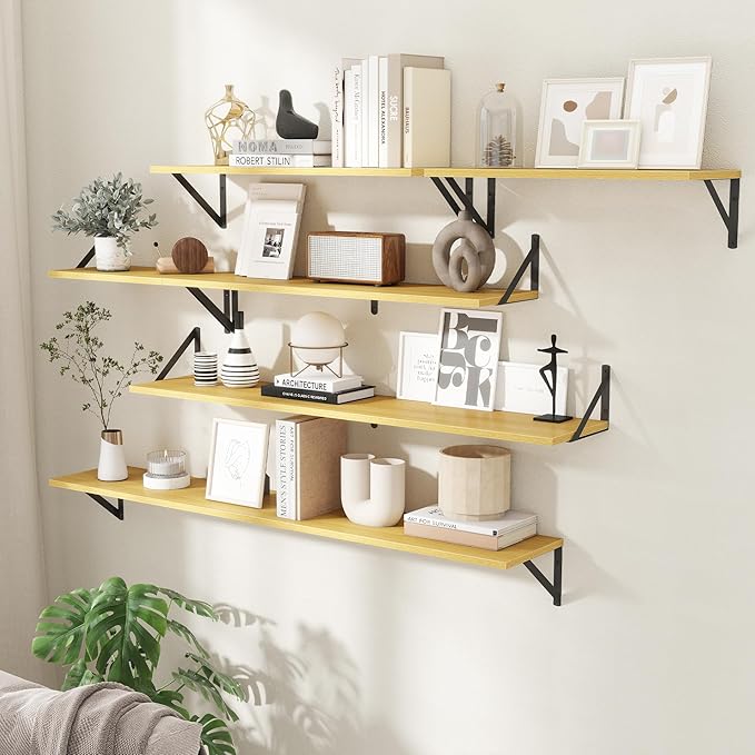 55" Long Wall Mounted Floating Shelves,8 inch Deep Floating Shelf with Metal Brackets Set of 2,Easy-to-Install Wall Decor Sto
