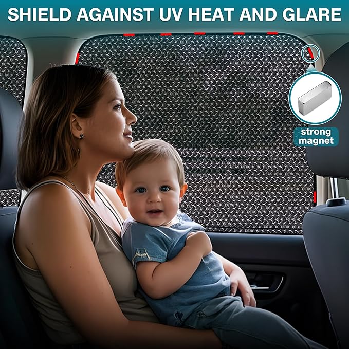 ZATOOTO Car Window Shades, Car Window Covers Baby Breathable Mesh UV Heat Protection Universal Fit for Most Vehicles Easy Magnetic Installation Perfect for Camping Travel Napping