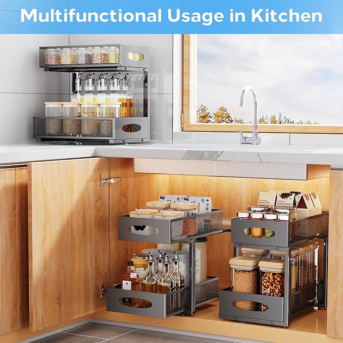 Kitstorack 2 Pack Under Sink Organizer+ 1Pack Under Sink Organizer