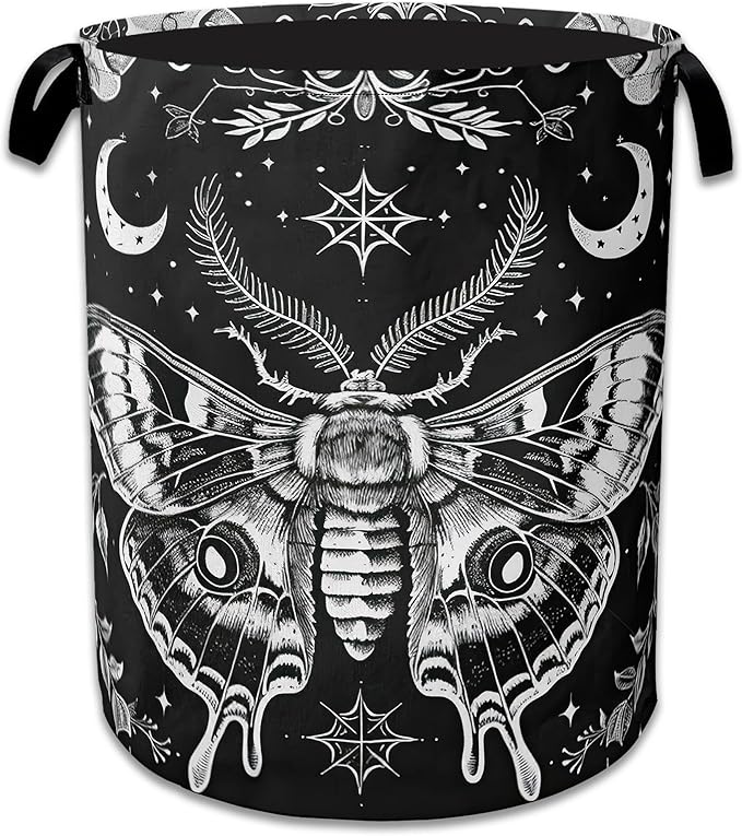 Butterfly Moon Laundry Basket Collapsible Laundry Hamper with Handle, Oxford Clothes Toy Storage Bin for Bathroom Bedroom Roo