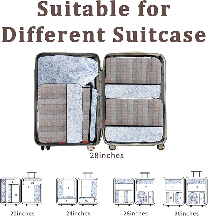 U+U 6 Set Compression Packing Cubes - Ultralight Travel Organizers with Laundry Bag, Space-Saving Suitcase Organizer for Trav
