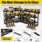 XLarge 64''W Power Tool Organizer Wall Mount | Modular&Corner-Fit 820lbs Garage Storage Rack with 8 Cordless Drill Holder | 4